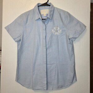 J. Crew Oxford Blue Cotton Short Sleeve Top Size 6